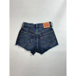 Levi's 501 Original Shorts Women Size 24 Dark Indigo Blue Distressed Raw Hem